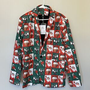 Wisholic Santa Claus Print One Button Blazer Jacket Mens Sz XL Red Green NEW
